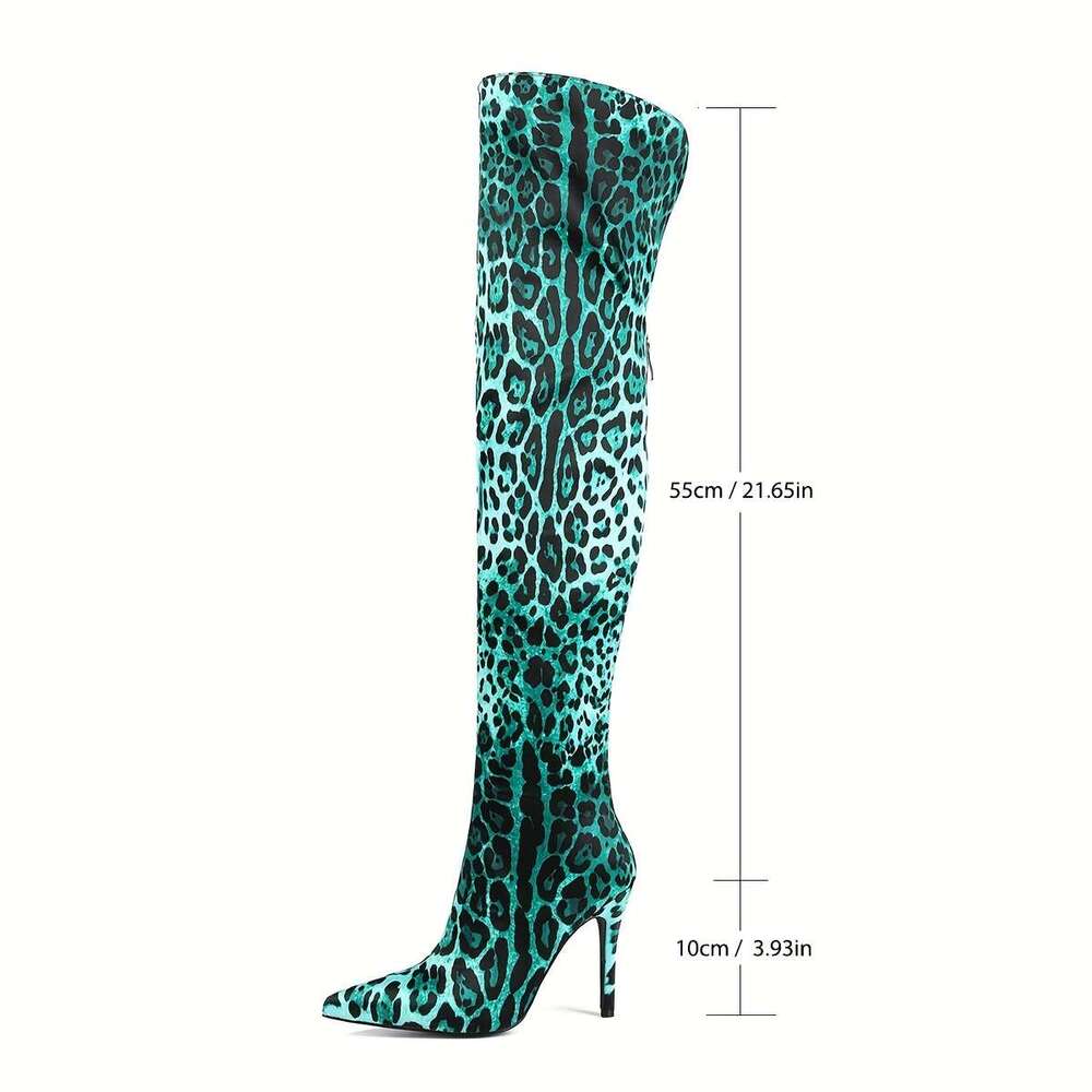 Winter Leopard Print Women's Knee High Heels