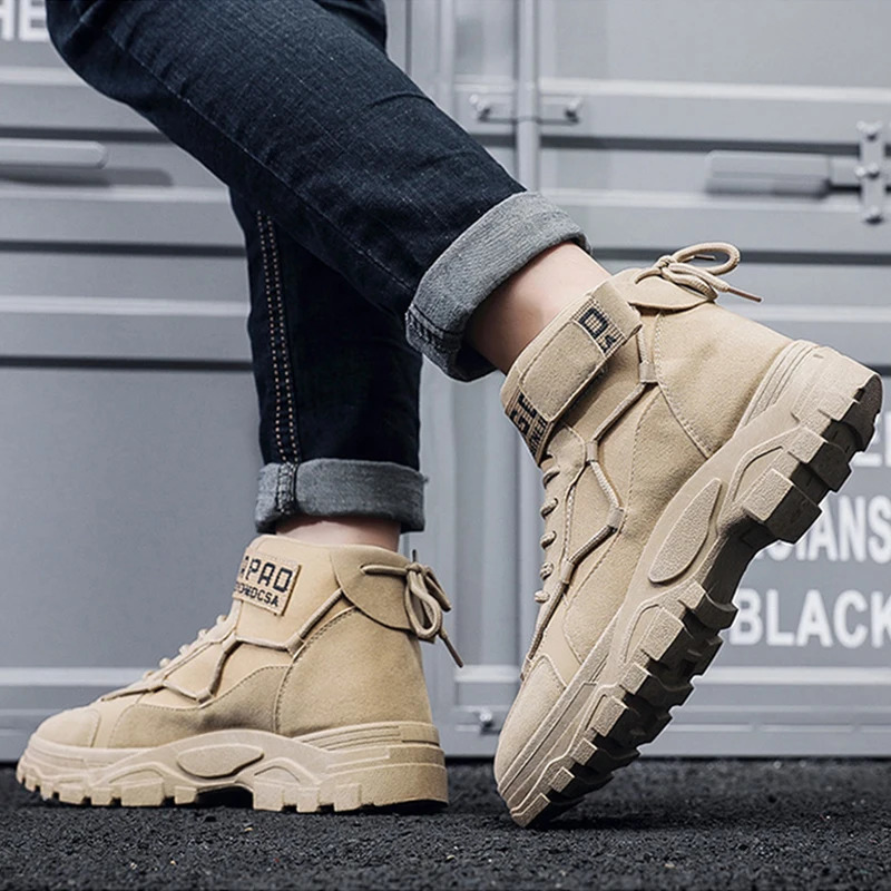 Oulylan Men Tactical Combat Boots Men Thick Sole Ankle Boots Outdoor Hiking Shoes Light Nonslip Men Desert Working Footwear 251021