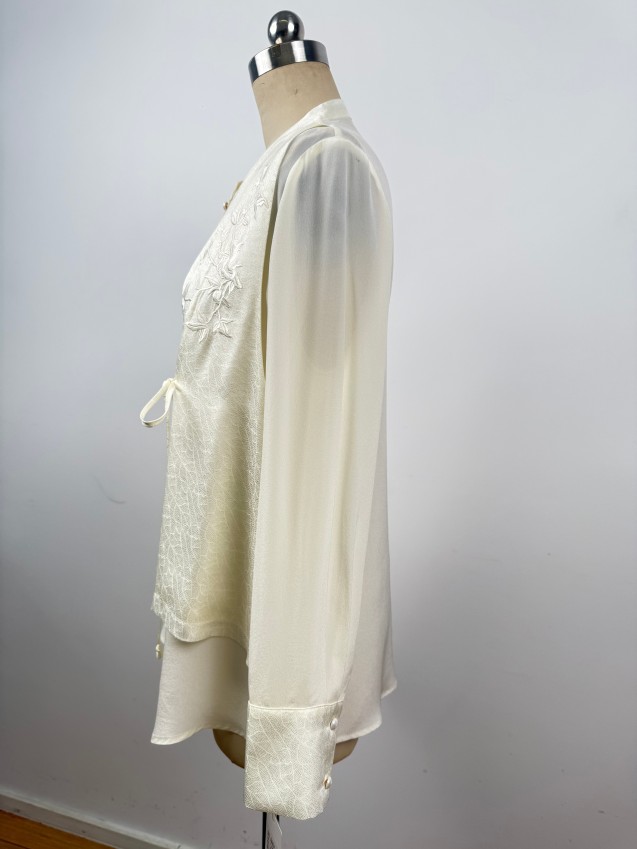 Simple, Sophisticated, Elegant, Light Luxury Silk-Blend Two-Piece Long-Sleeve Shirt JYS85001