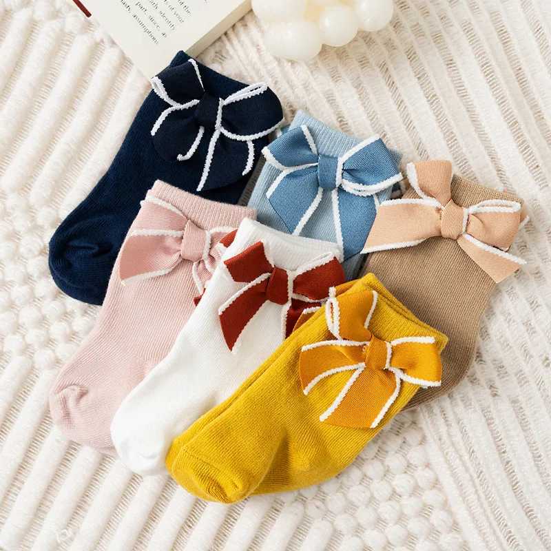 Baby Girls Bows Short Socks Soft Cotton Kids Short Sock Children Floor Solid Plain Princess Style Socken For 05 Years J251024