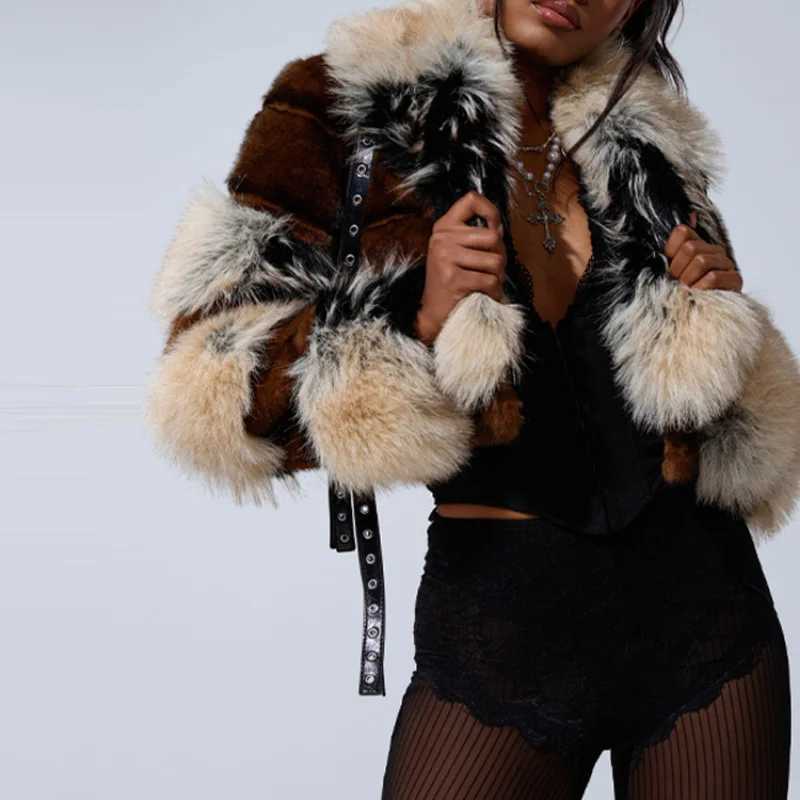 2025 Womens Autumn Winter Faux Fur Jacket Long Sleeve Lapel Furry Crop Fashion Warm Thick Coats New Lady High Street Outwears H251024