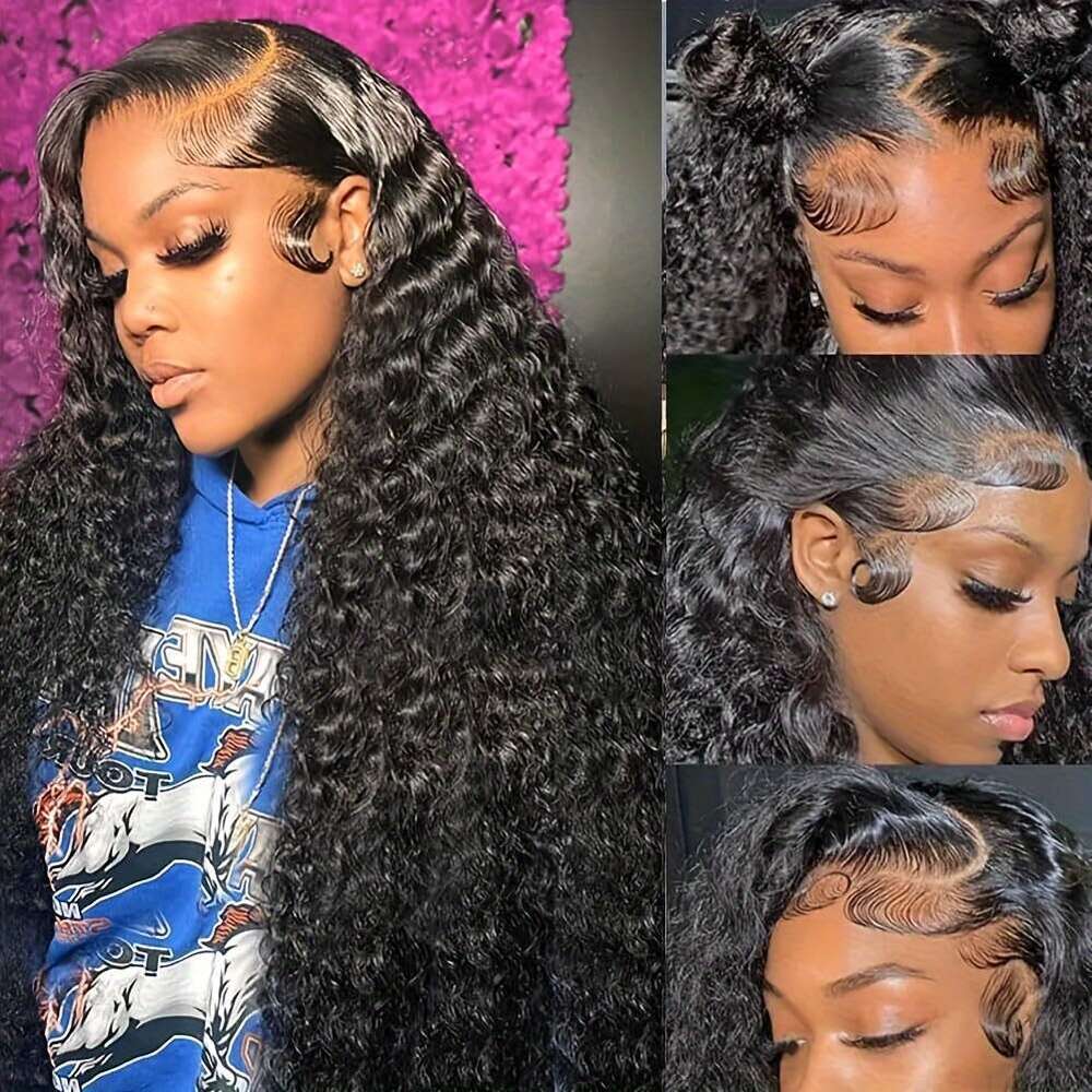 250% Density Deep Wave Human Hair - Natural Look Frontal Wig with Pre-Plucked Baby Hair, 13x4 HD Transparent Lace Frontal, Voluminous Waves for Women 