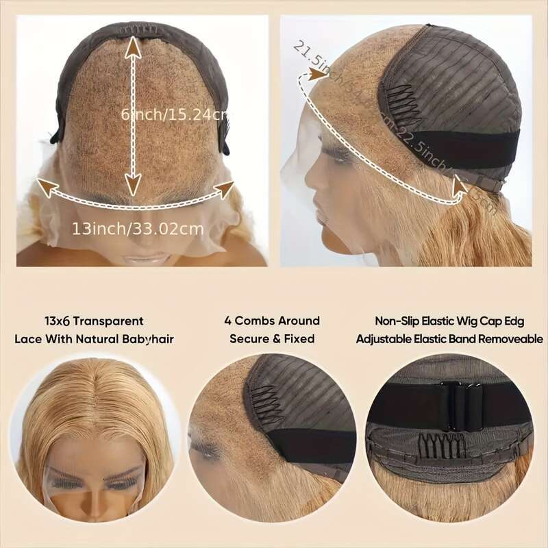 Women'S 13x6 HD Transparent Lace Front Wig Human Hair - 200% Density #27 Water Wave with Pre-Plucked Baby Hair, Natural Looking Hairline Scalp Te
