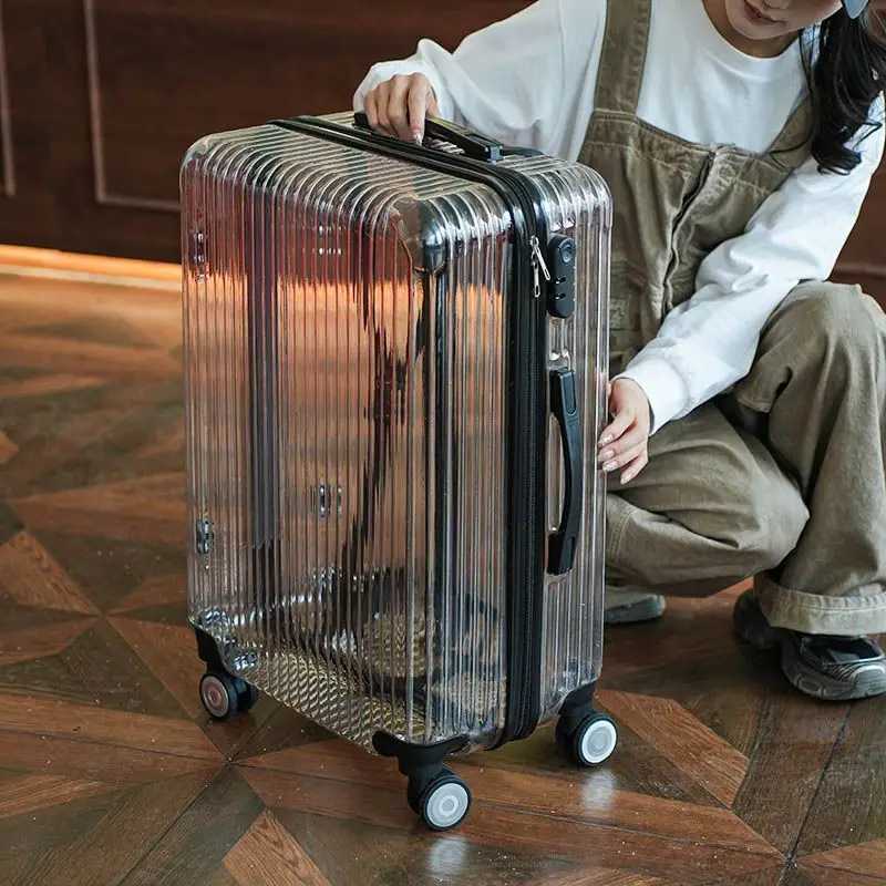 Transparent PC Carry On Suitcase 20 inch Cabin Luggage Trolley Bag On Wheels Fasion Rolling LuggageW251024