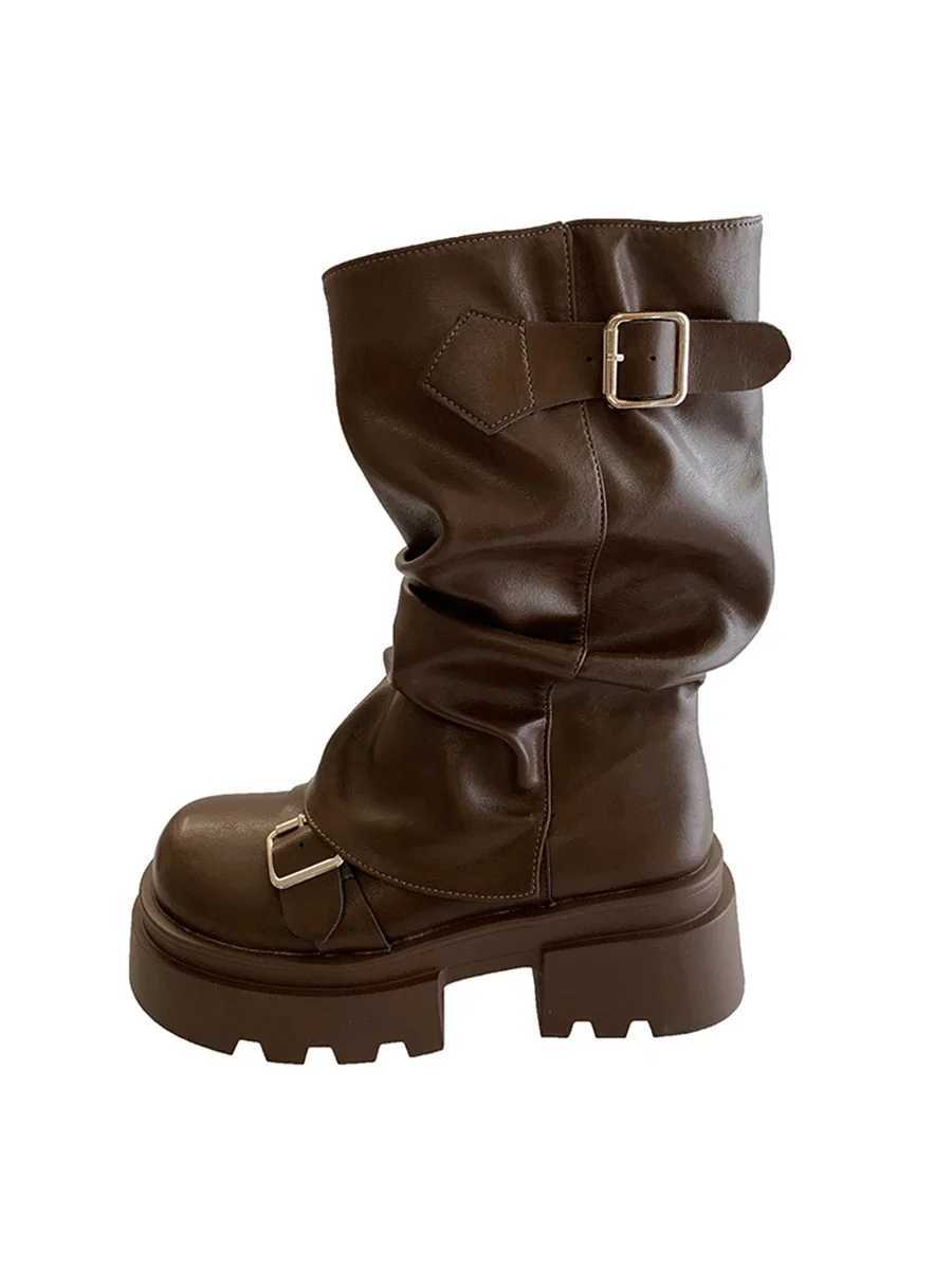Short boots womens 2025 new spring and autumn winter retro Maillard mid boots womens W251024
