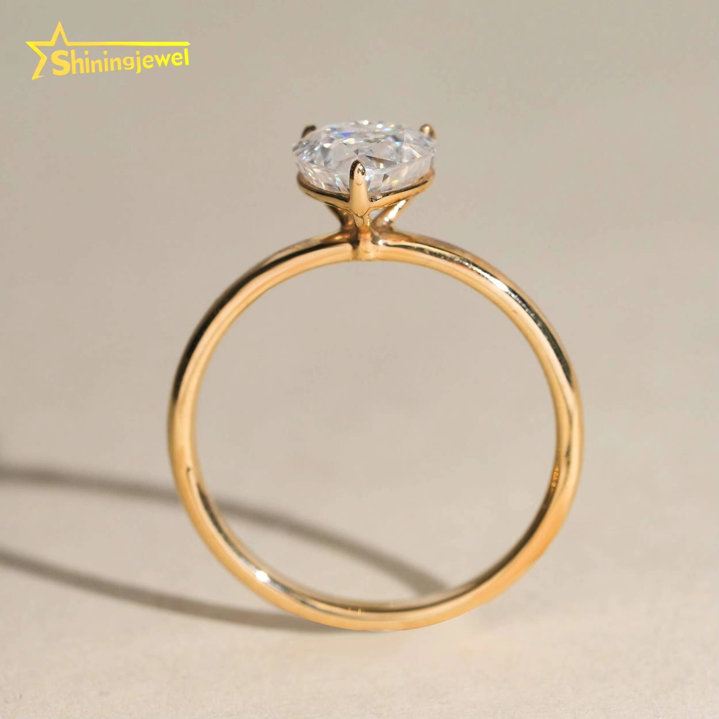 Pass Diamond Test Heart Cut Moissanite Solitaire 14k Solid Gold Engagement Wedding Rings