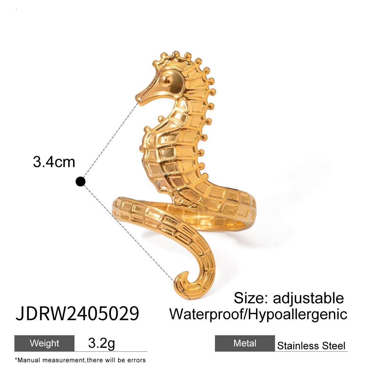Wholesale Personalized Summer Ocean Series 18k Gold Stainless Steel Seahorse Open Ring