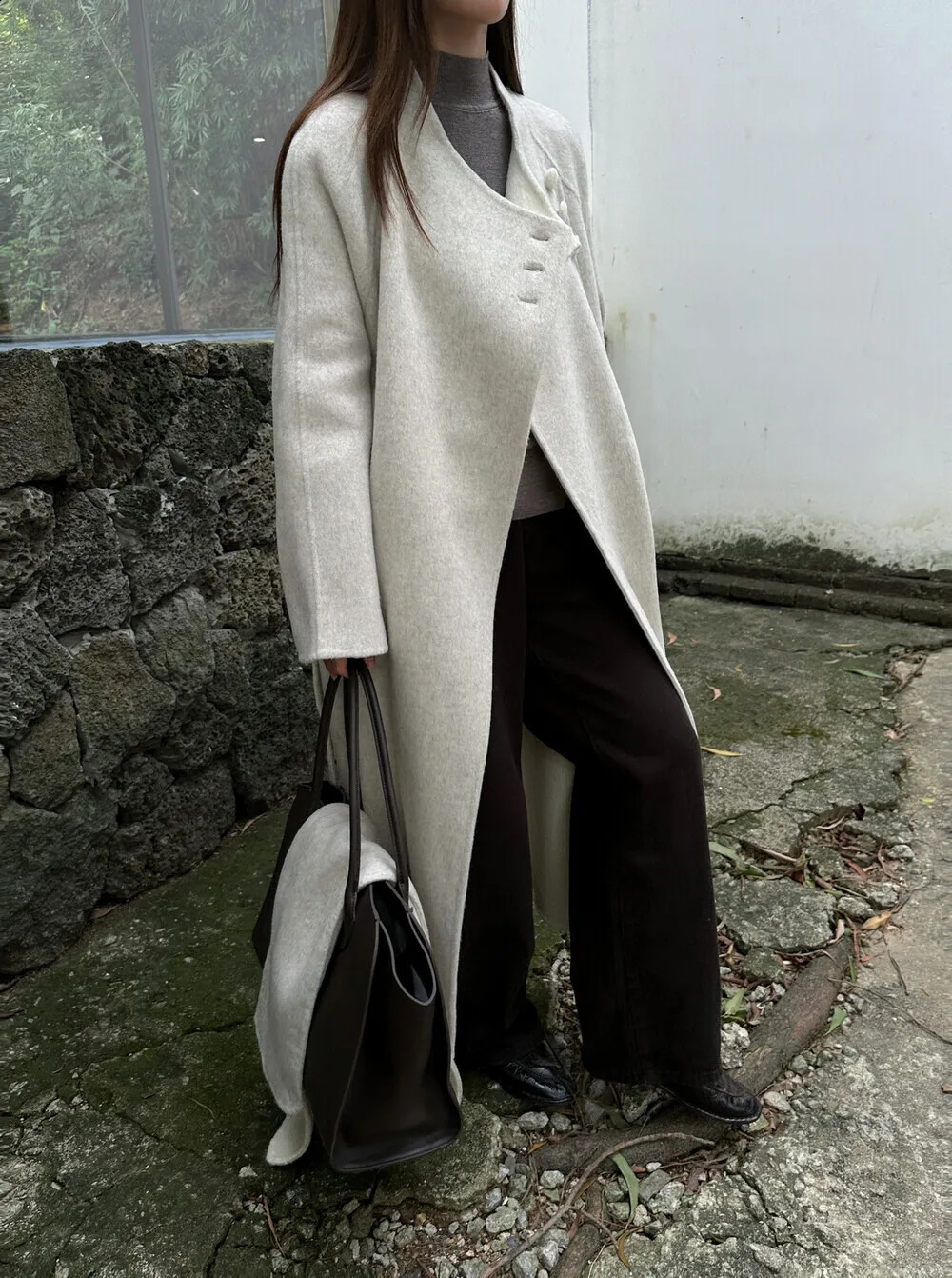 BJTZ Womens TwoTone Scarf Collar MidLength 100 Wool Coat Warm Elegant Autumn Winter Outerwear 251020