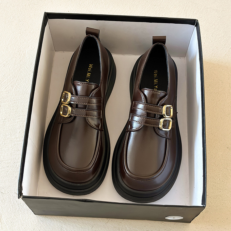 Thick-Soled British Style Women's Leather 2025 New Autumn Winter Fleece-Lined Loafers Slip-On Mary Jane Shoes ddmythur