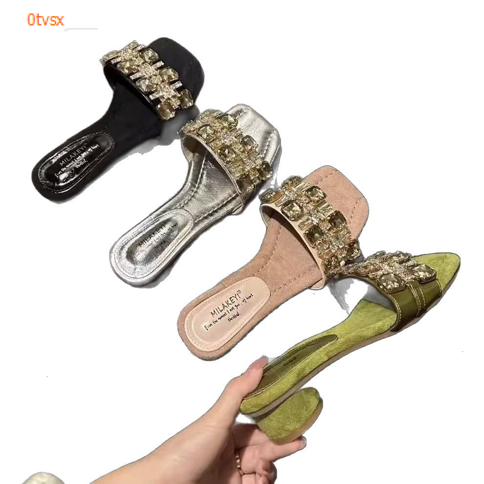 Autumn and Winter New French Sexy Style Rhinestone Square Shoes Thick Heel Versatile Style Luxury and Elegant Women's Sandals Designer Shoes