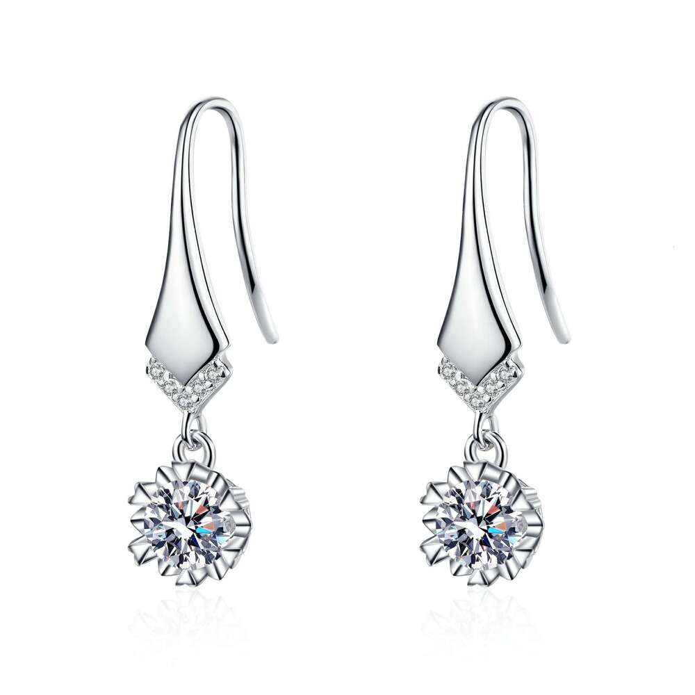 DHCollections-- XDY Sterling Sier Ear Hooks Elegant and Dignified Temperament V-Shaped Micro-Inlaid Moissanite Earrings