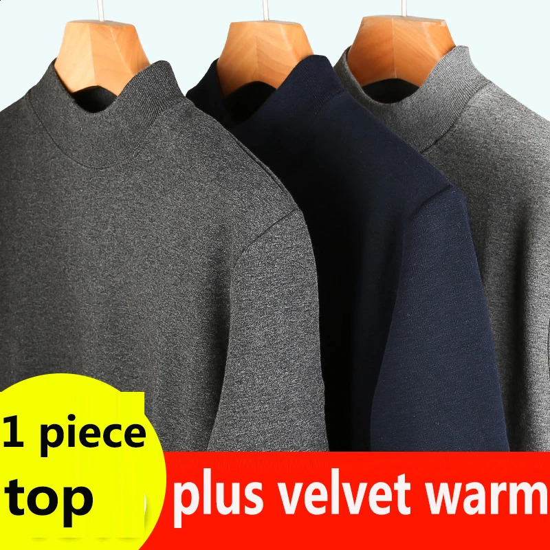 Men THERMAL TOPS SHIRTS FleeceLined Thicken OnePiece Top Thermal Underwear Half Turtleneck Cotton Sweater Suit Middle Collar 251018