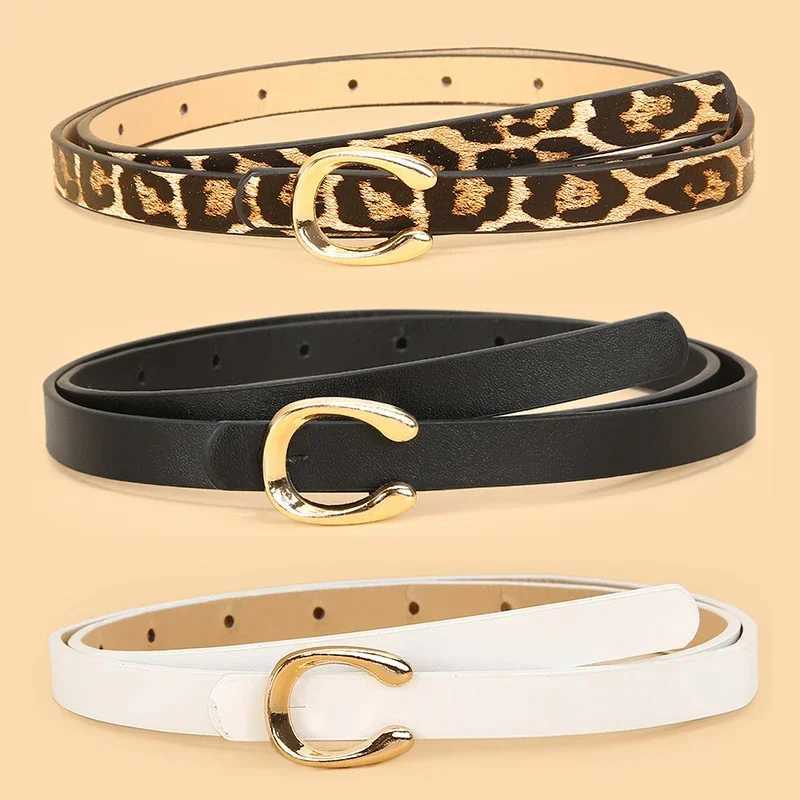 3pcs Set of Leopard Print And Letter Print Belt with UShaped Alloy Buckle WomenS Versatile Thin Belt W251024