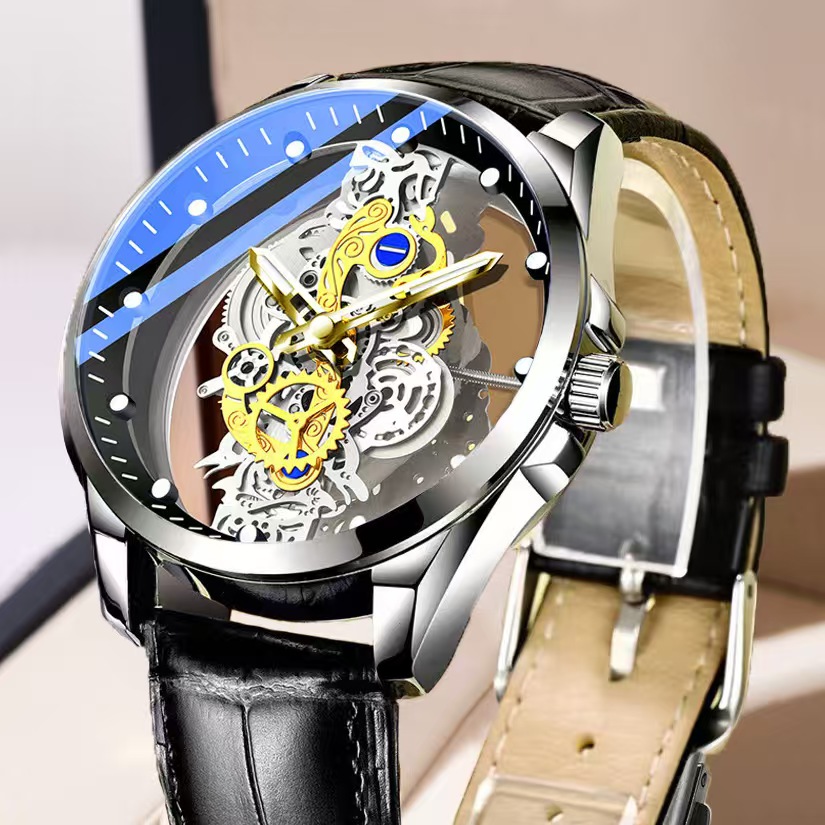 Luxury Mans Luminous Automatic Movement Timepiece - Fully Visible Back & Face