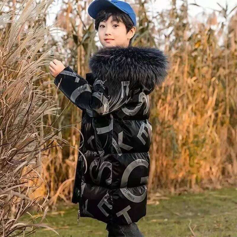 Winter Boys Jackets Children Thickened Down Coats New Long Fur Collar Casual Outerwear Kids Windproof Padded Clothing