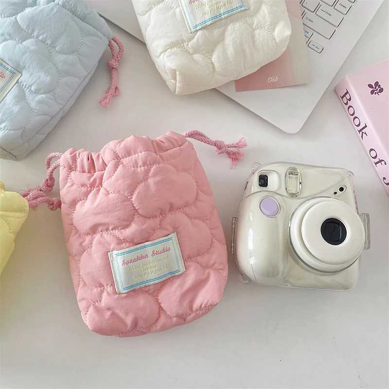 Fashion Drawstring Storage Bag For Camera Solid Color Heart Striped Organizer Candy Color Portable Travel Makeup CaseT251024