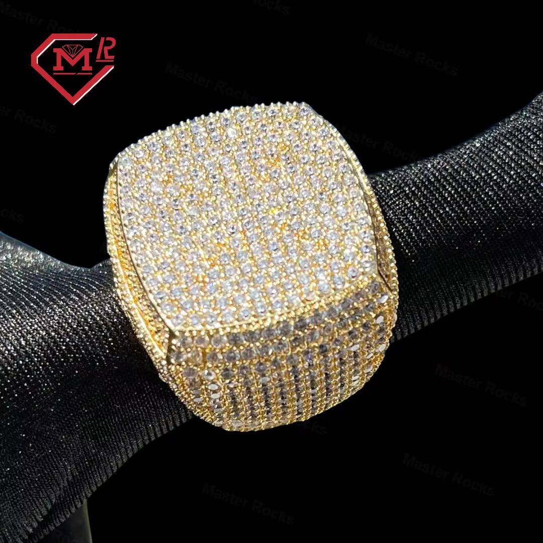 Fully Iced Out Sterling Silver 925 Rings With Moissanite Prong Setting Cushion Design Vvs Diamond Hip Hop Ring Moissanite