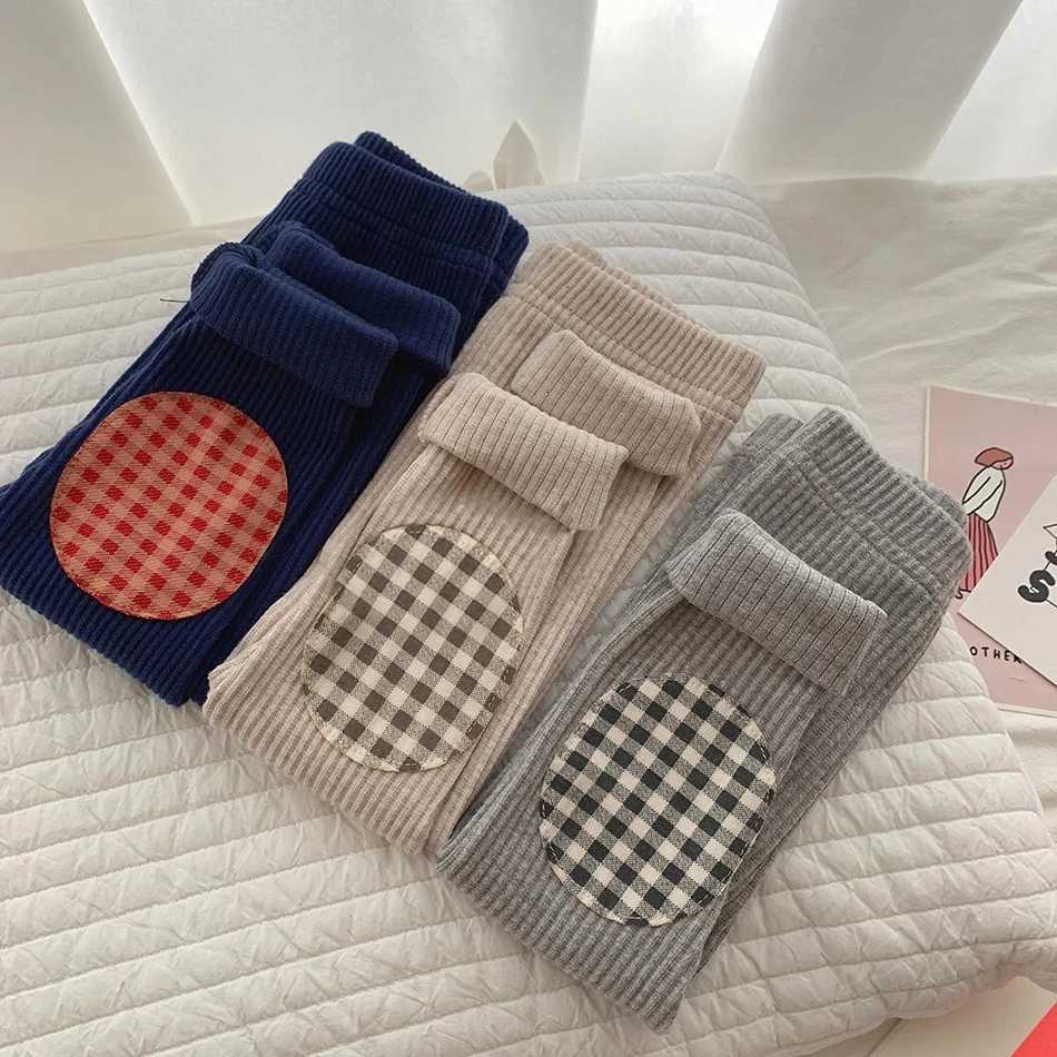 Cute Little Girls Colorful Plaid Patched Leggings Suitable Spring Autumn Play and Casual Outings Warmth Comfortable and TrendyT251024
