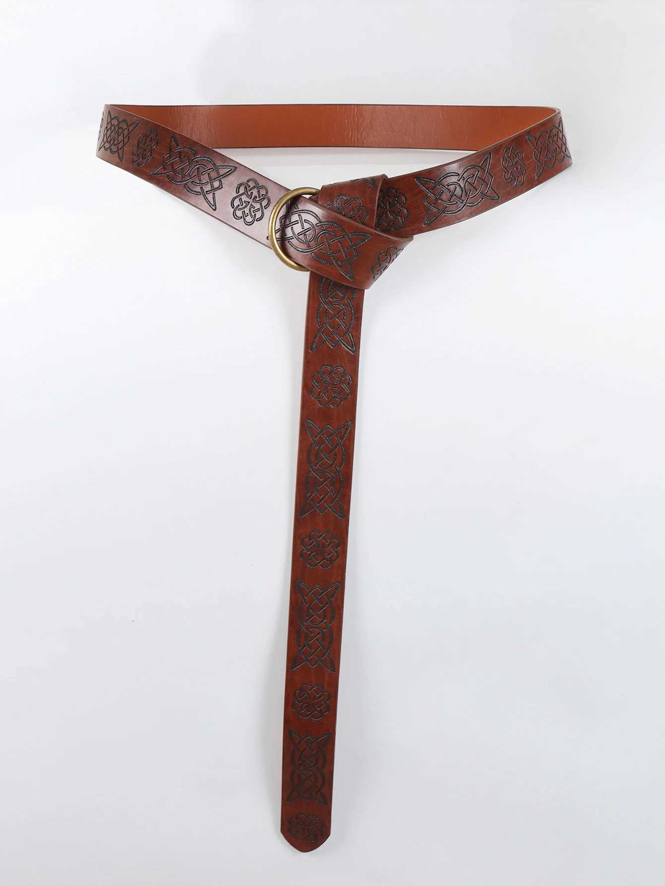 Viking Adventure Warrior Renaissance Belt Celtic Belt Mens Leather Medieval Belt Embossed Cosplay Costume Accessory W251024