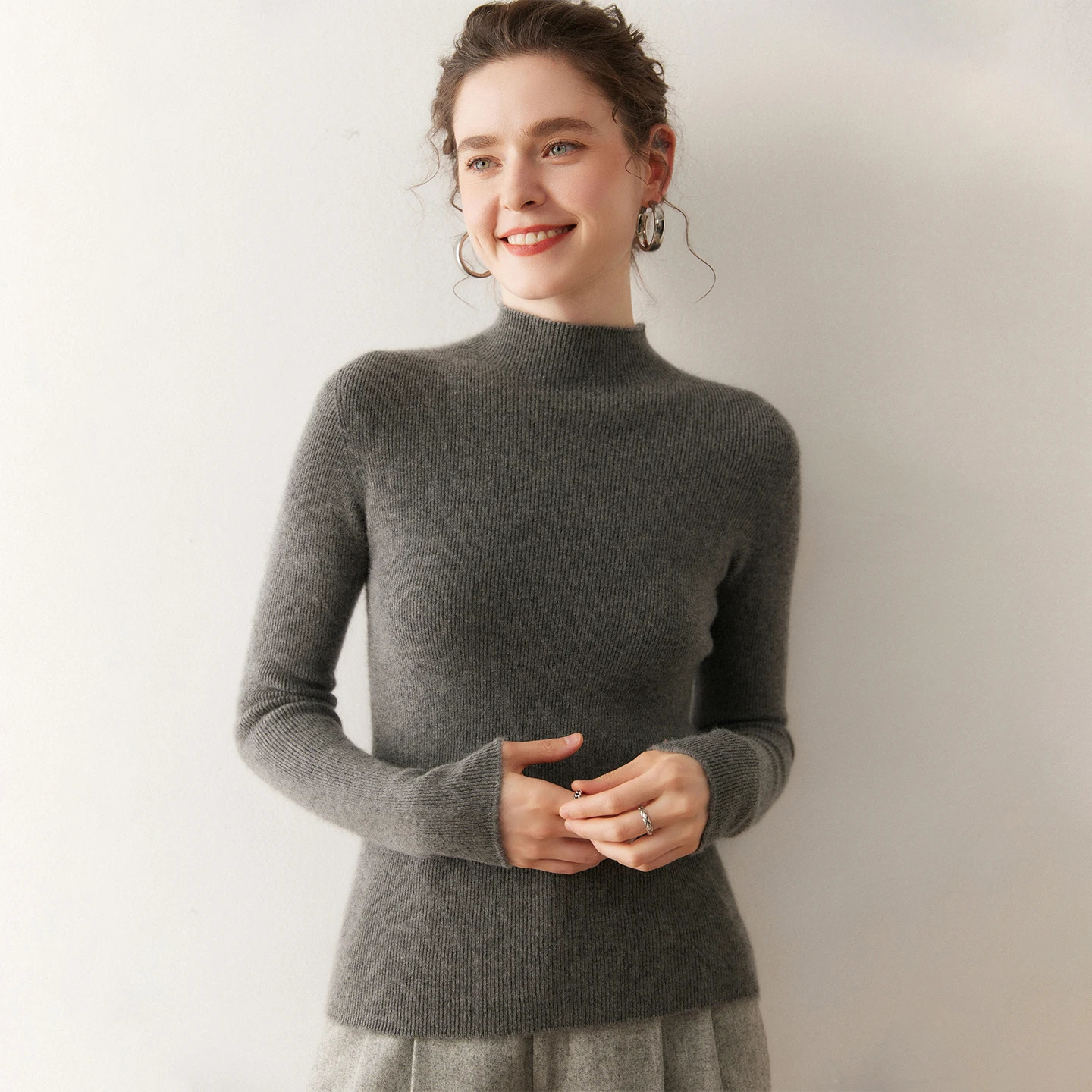 MEELEX Classic Autumn Winter Women 100 Cashmere Sweater Half High Neck Pullover Top Soft Warm Cashmere Undershirt for Woman 251024