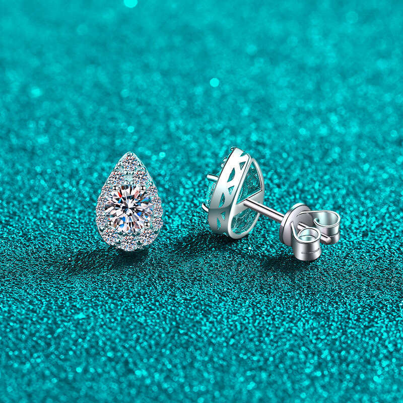 DHCollections-- Xindeyi Pure Sier Plated PT950 Gold Pear-Shaped Moissanite Drop Earrings Simple Everyday Versatile