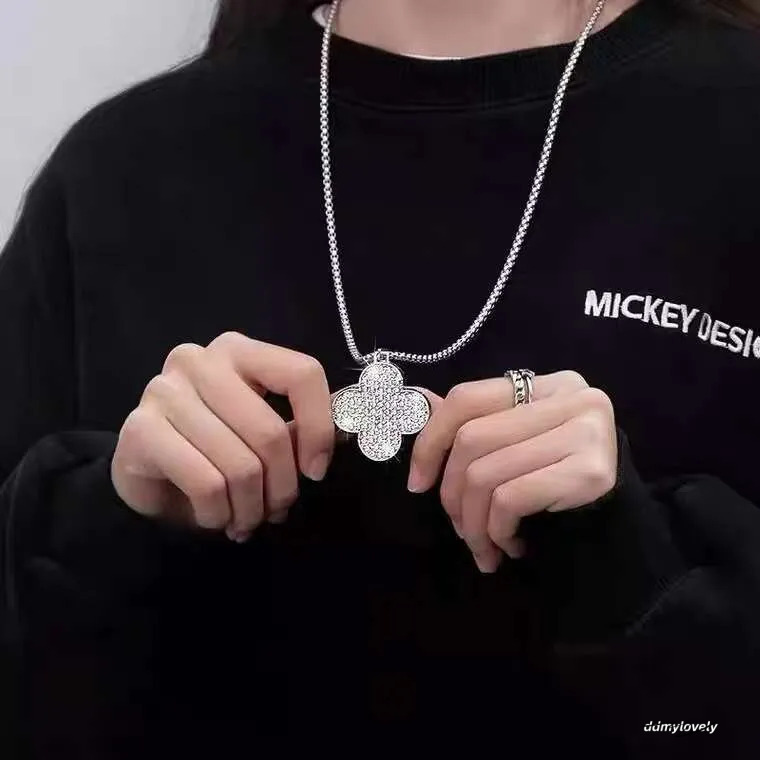 Elegant Four-Leaf Clover Pendant Necklace: Long Titanium Steel Sweater Chain For Women, Autumn & Winter Fashion Ddmylovely