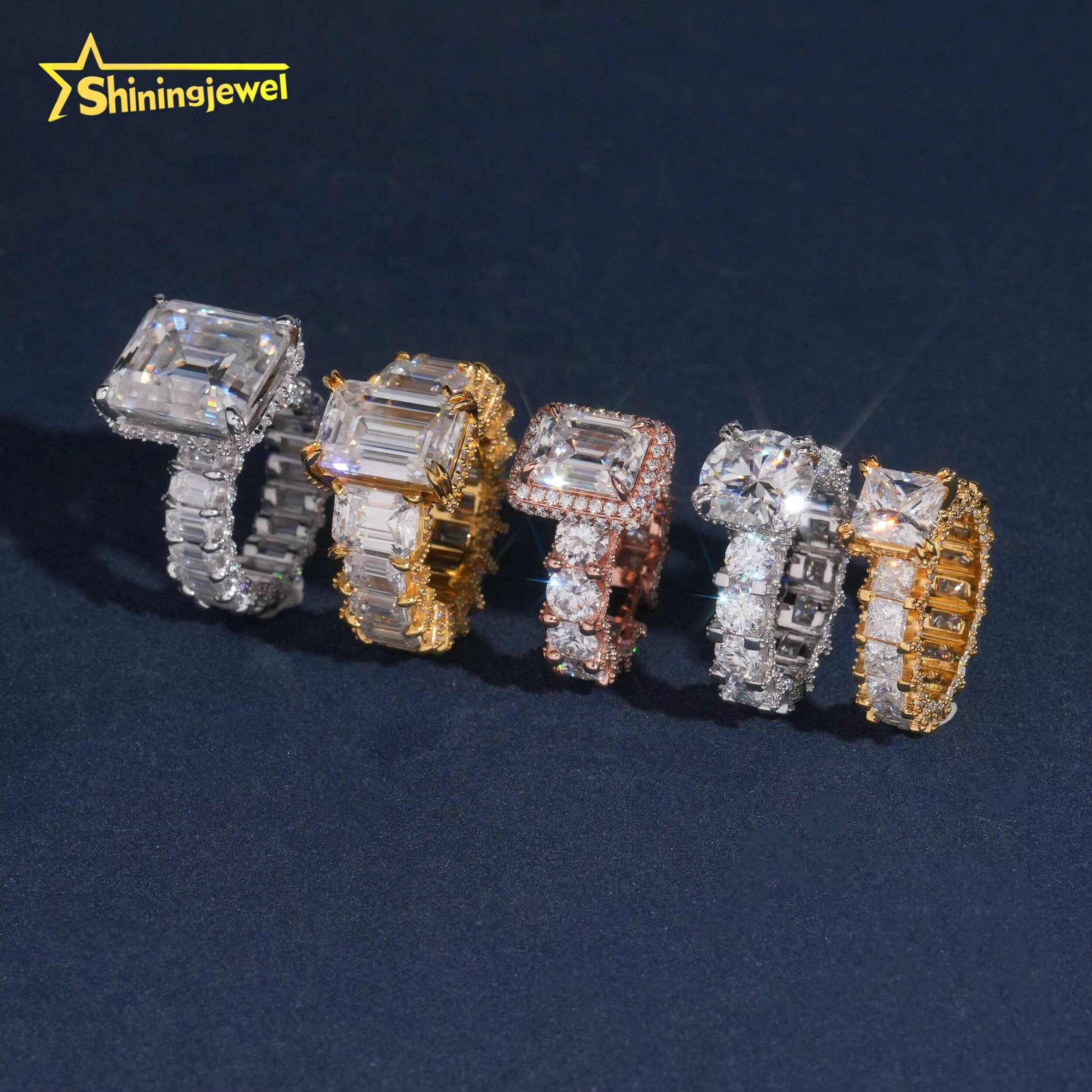 Luxury 925 Sterling Silver Iced Out Moissanite Ring Collection Fine Jewlery Custom Wedding Rings for Women