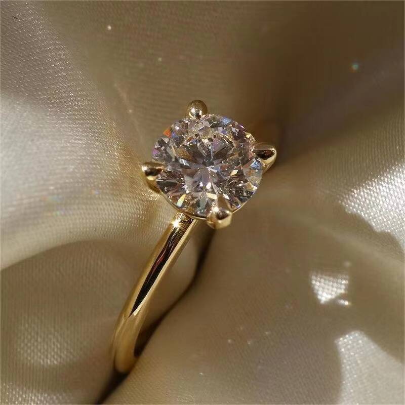 Factory Wholesale Custom 9K 10K 14K 18K Real Solid Pure Gold Au750 Gold Vvs Moissanite Diamond Solitaire Rings Engagement Ring