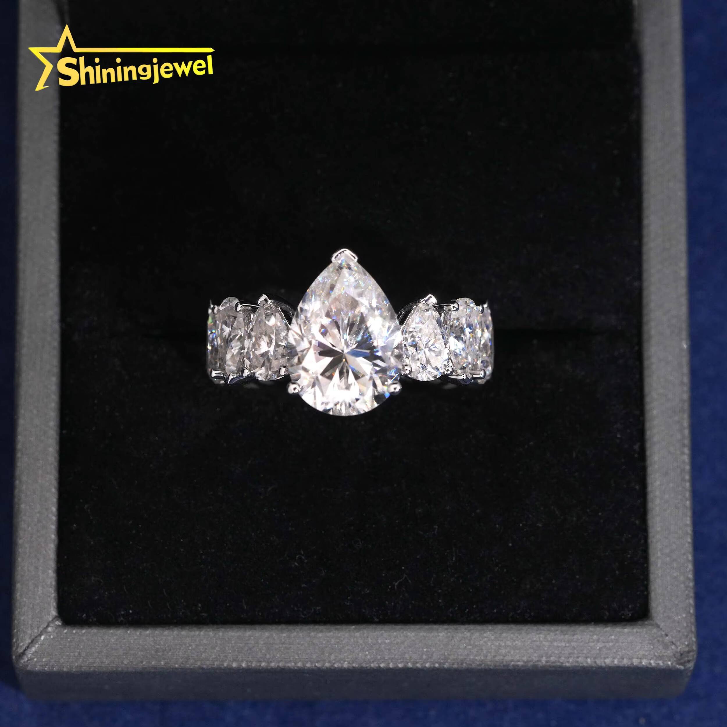 10K Solid Gold Women Big Size 6CT Pear Cut Moissanite Ring Custom Fashion Jewelry Rings for Engagement Wedding