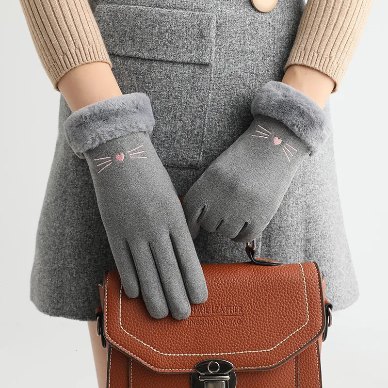Suede Fleece Gloves for Women Thermal Winter Riding Gloves with Touchscreen Korean Style AntiCold Youthful Finger Gloves 251023
