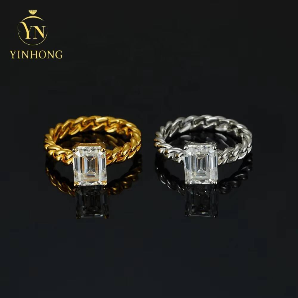 Gifts Wedding Moissanite Ring 925 Sterling Silver Hip Hop Link Chain Band Ring