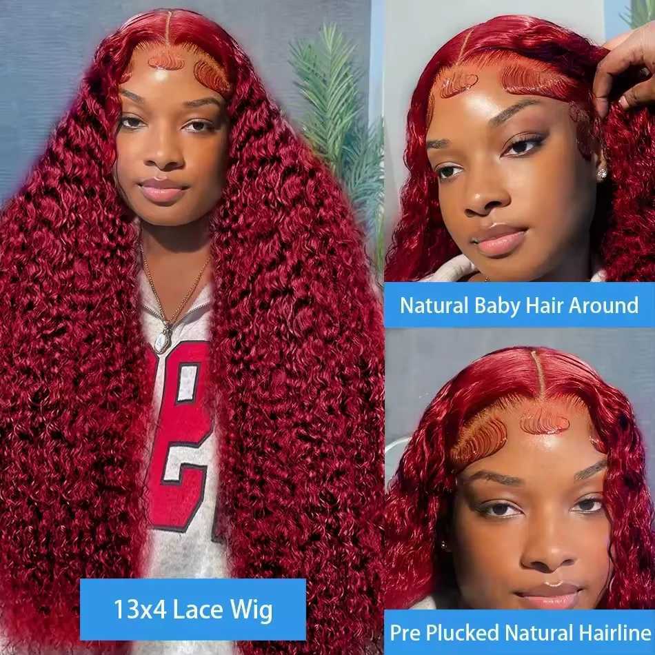99J Burgundy 13x6 hd Lace Frontal Wig Water Wave Curly 13x4 Red Remy Human Hair Preplucked Brazilian Colored Hair Wigs for Women W251023