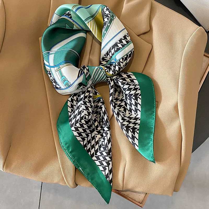 Luxury Skinny Silk Square Scarf Wen Houndstooth Chain Print Foard Hijab Neckerchief La Soft Satin Haiand Bag Ribbon Y251024