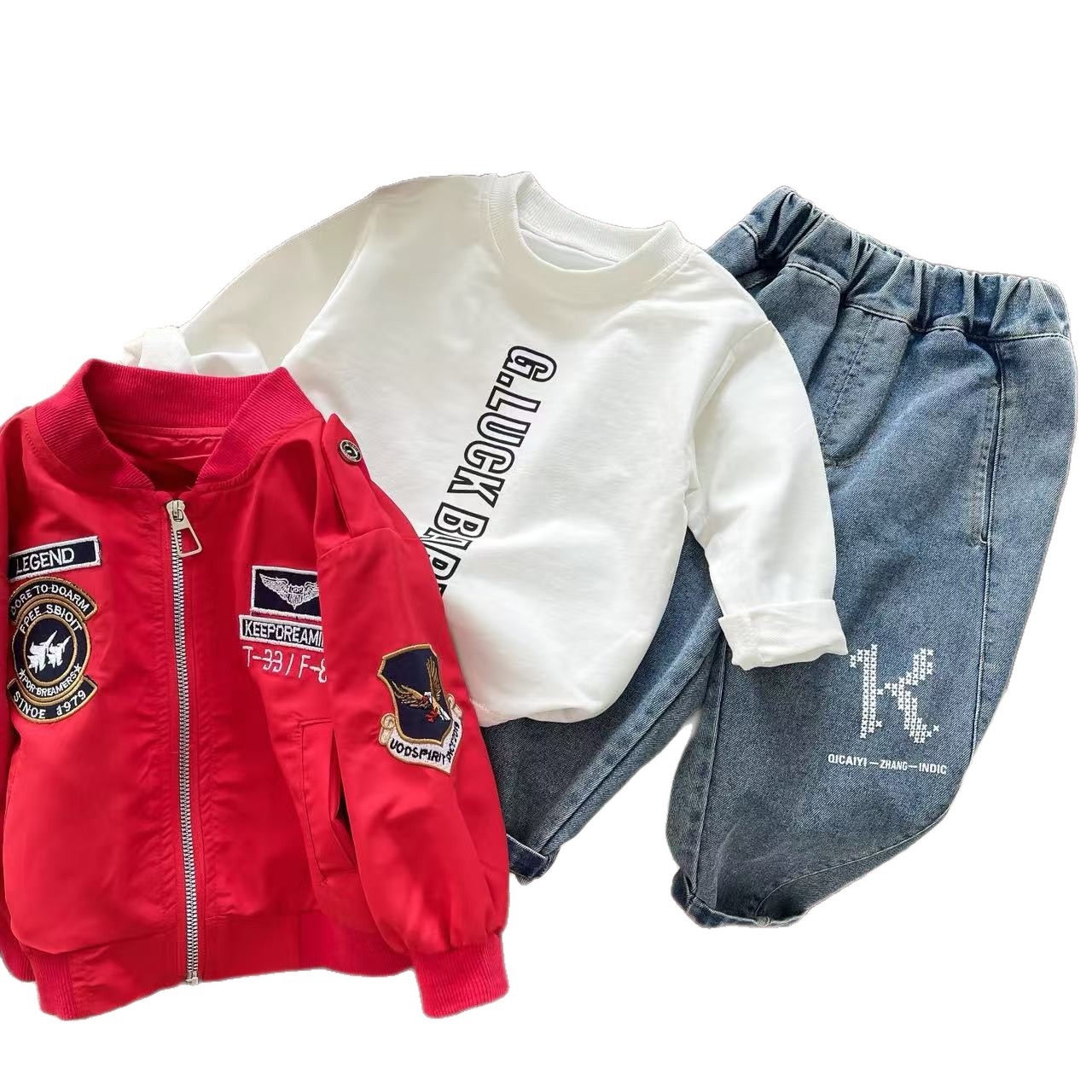 2025 New Hot Boys' Autumn Set, Children's Handsome Baseball Clothes, Baby Long Sleeve Three Piece Set, Free Shipping