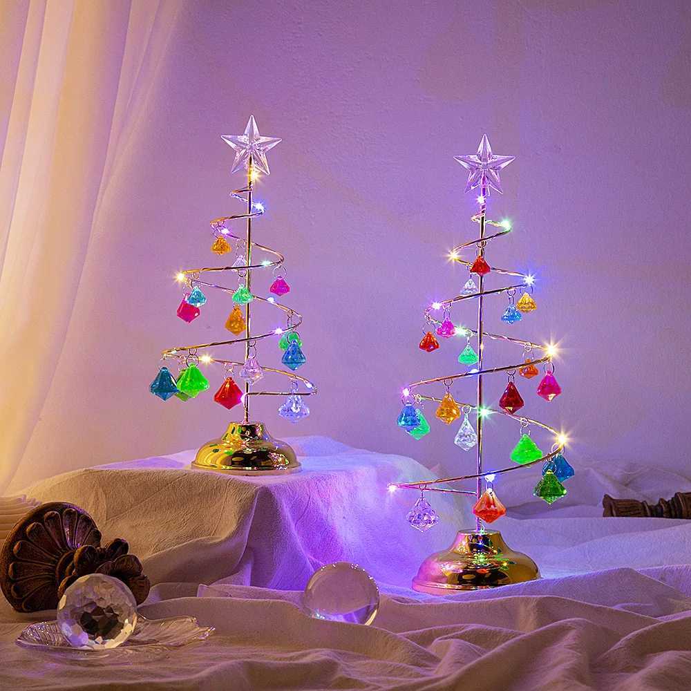 Crystal Christmas Tree Lamp Night Lights Battery Operated Desk Table Lamp Decorative Iron Tree for Living Room Bedroom C251115