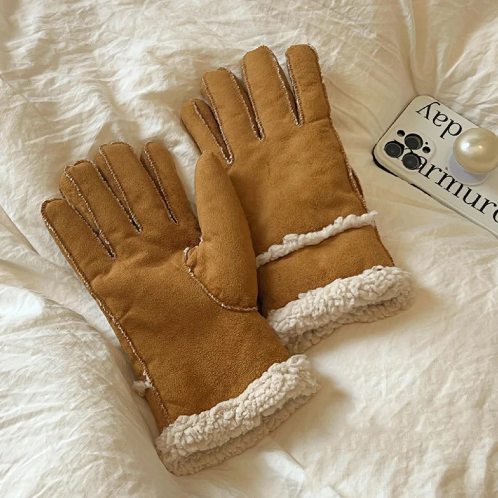 Women Winter Gloves Super Warm Winter Split Finger Gloves Outdoor Riding Skiing Windproof Lamb Fleece Thicken Plush Gloves Lady 251023