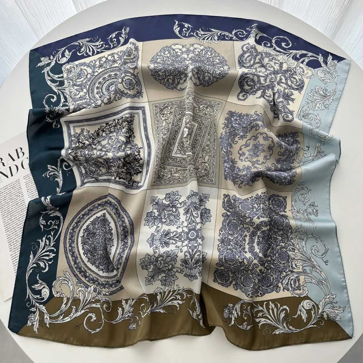 Geetric Print Shl Square Scarf for Wen Satin High Quty Neckerchief Fem Hair Bands Ribbon band Bandana Y251024