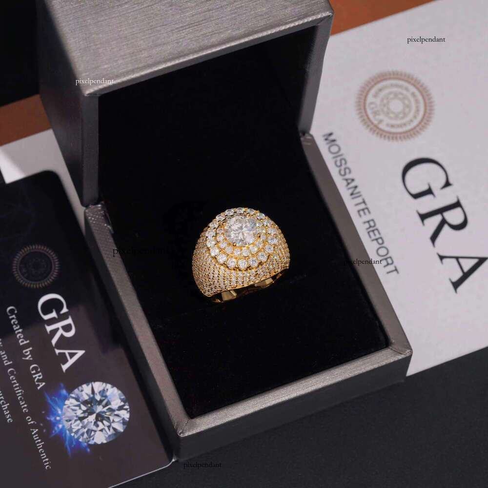 Hot Sale High Quality VVS Pass Test Sliver Gold Plated Hip Hop Mens Moissanite Dia Rings