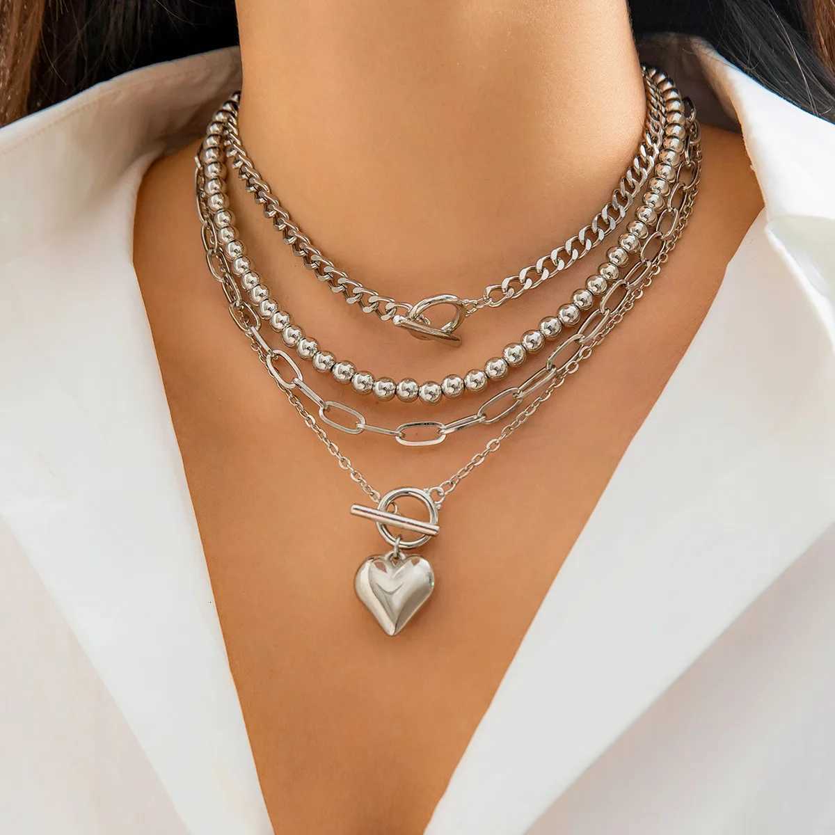 PuRui Multilayer CCB Heart Charm Choker for Women Link Chain Beaded Necklace Jewelry On The Neck Collar Party Ladies Gifts NewXJ251024
