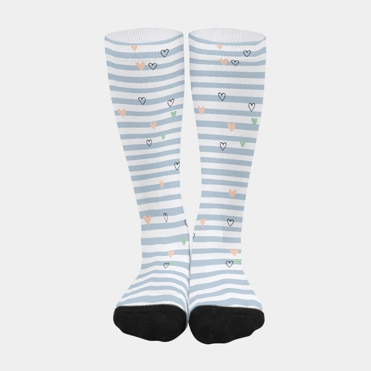 DHgatepod Unisex All-Over Print Crew Socks - 42cm Cotton Blend Long Socks with Black Heel & Toe for EU 37-45