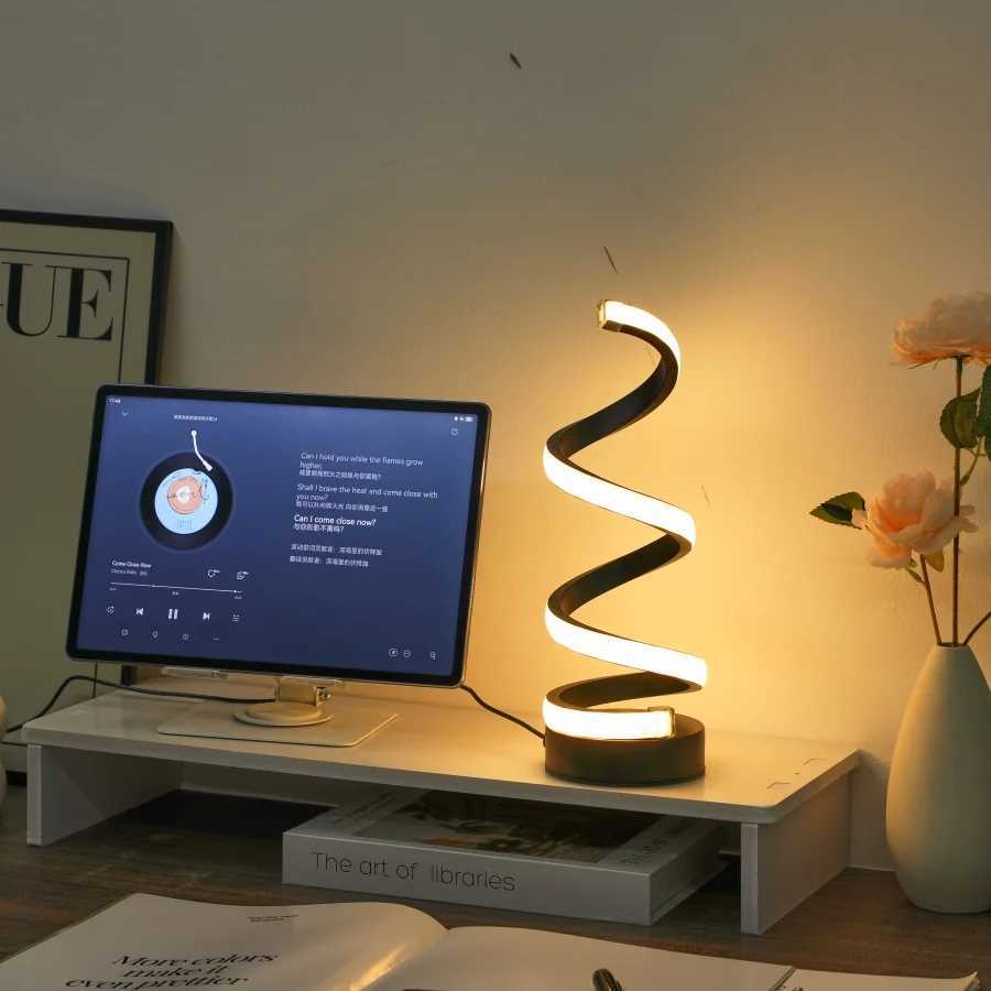 1PC Simple Spiral External Emitting Bright Desktop Desk Lamp USB Threecolor Lighting Suitable for Living Room and Bedroom D C251115