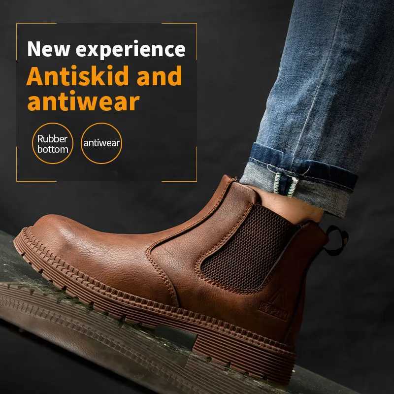 Water Proof Safety Work Shoes For Men Steel Head Leather Boots Male Footwear Indestructible Construction Work Shoes Brown W251024