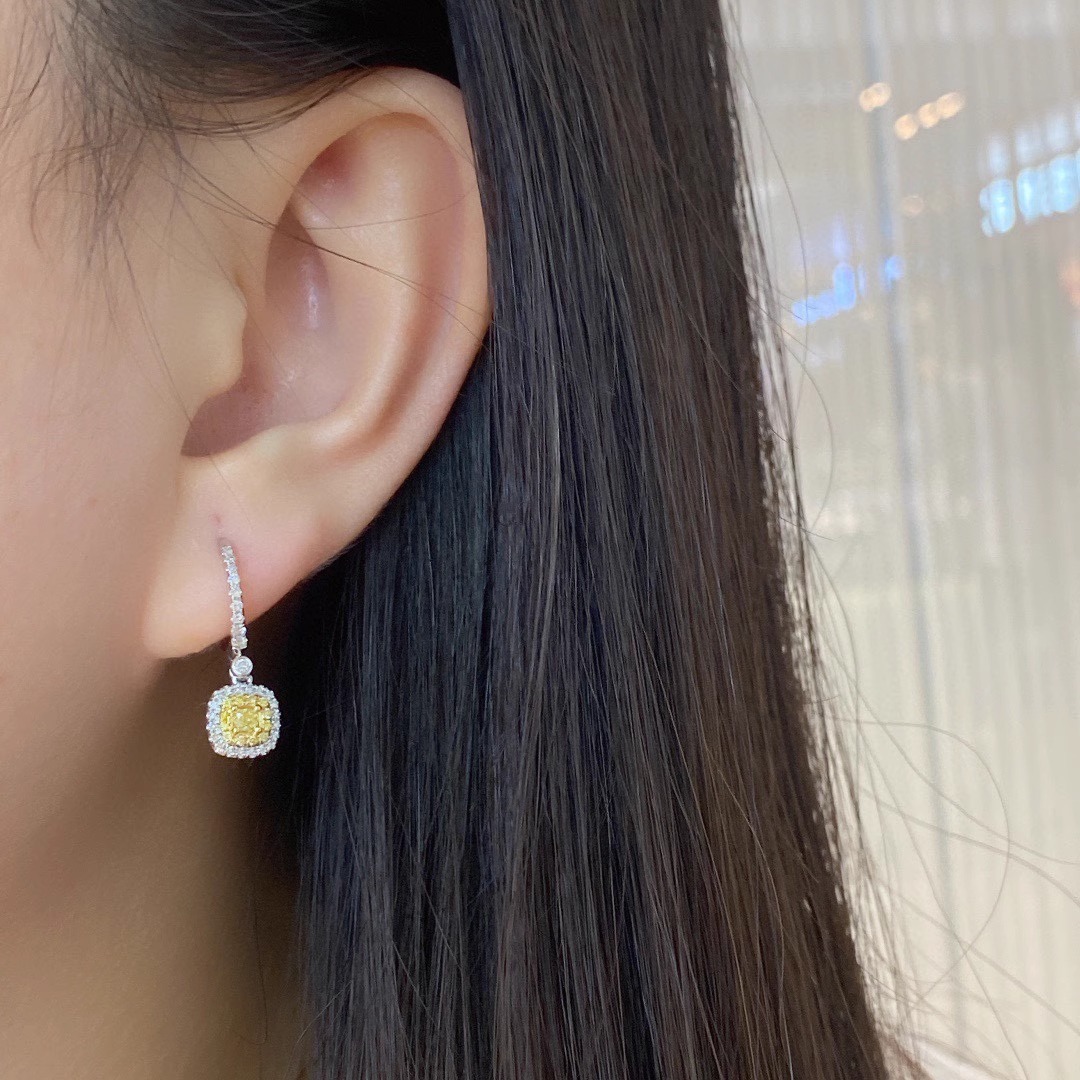Choucong Brand Dangle Earrings Luxury Jewelry Real 100|% 925 Sterling Silver Cushion Shape Yellow Lab Moissanite Diamond Gemstones Party Women Wedding