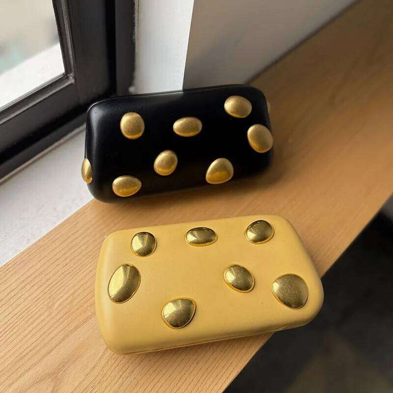 Gold Rivet Metal Box Clutch Bag Women Evening Wedding Party Cute Purse Bag Handbag Yellow Color Autumn Winter New
