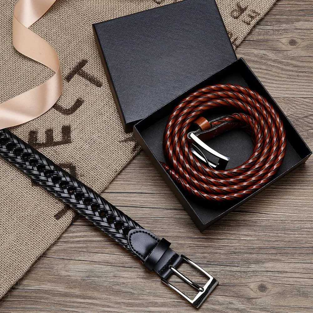 Men Belts Genuine Leather LONG Large Pin Buckle Metal Automatic Buckle High Quality Braided Vintage Casual for Jeans Women Strap W251024