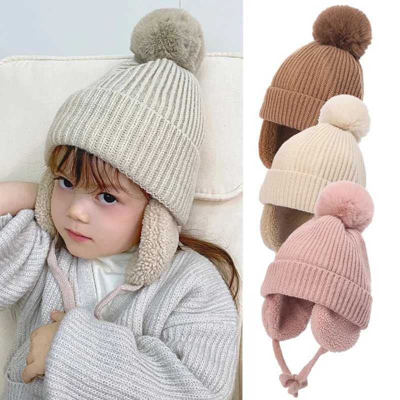 Winter Baby Knitted Hat Skiing Infant Bonnet Plush Lining Kids Beanie Protect Ears Children Cap for Boys Girls Accessories 26YL251024