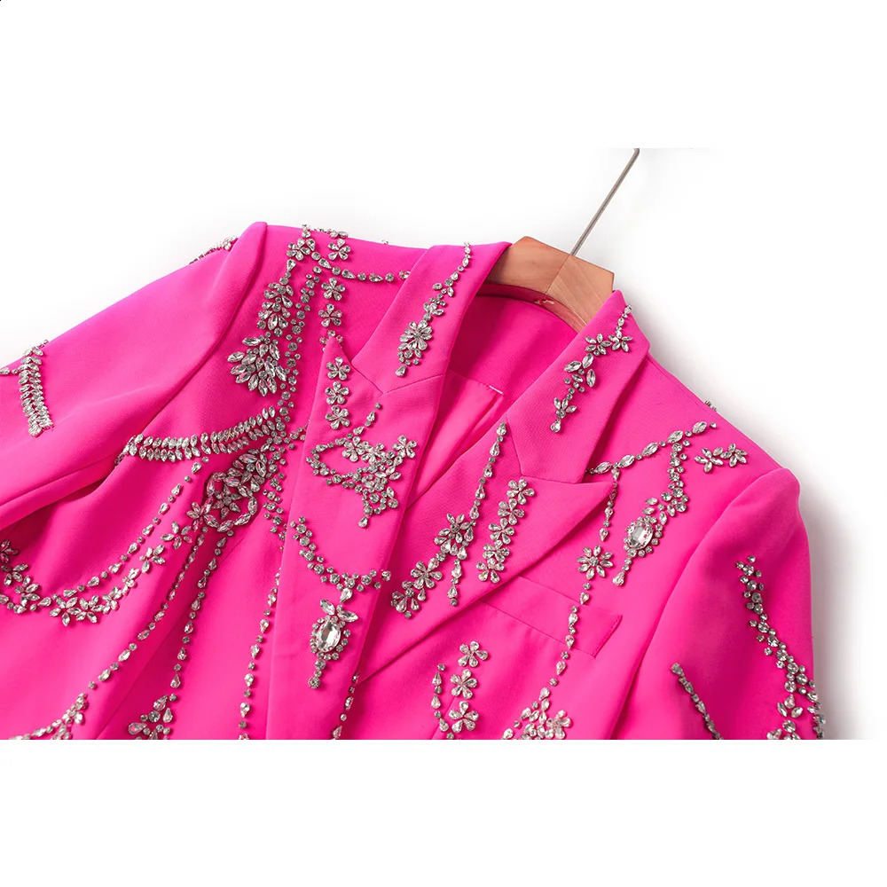 Festival Outfits with Diamonds Outfit Blazer Handmade Long Blazer Dress Jacket Double Breasted Button Pink Dress Suit Women 251020