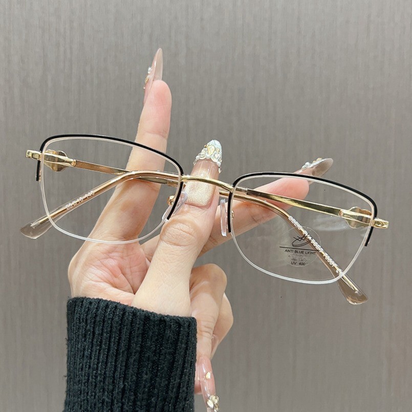 Ultra Light Black Half Glasses Men's Square Eye Big Face Slimming Myopia Can Be Matched with Degree Frame