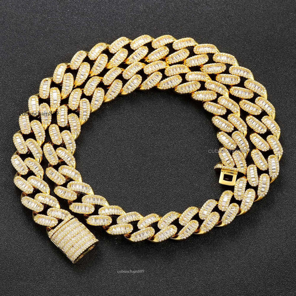 hip hop jewelry cuban link chain 15mm s sier fashion necklace iced out fully vvs baguette moissanite dia men necklaces