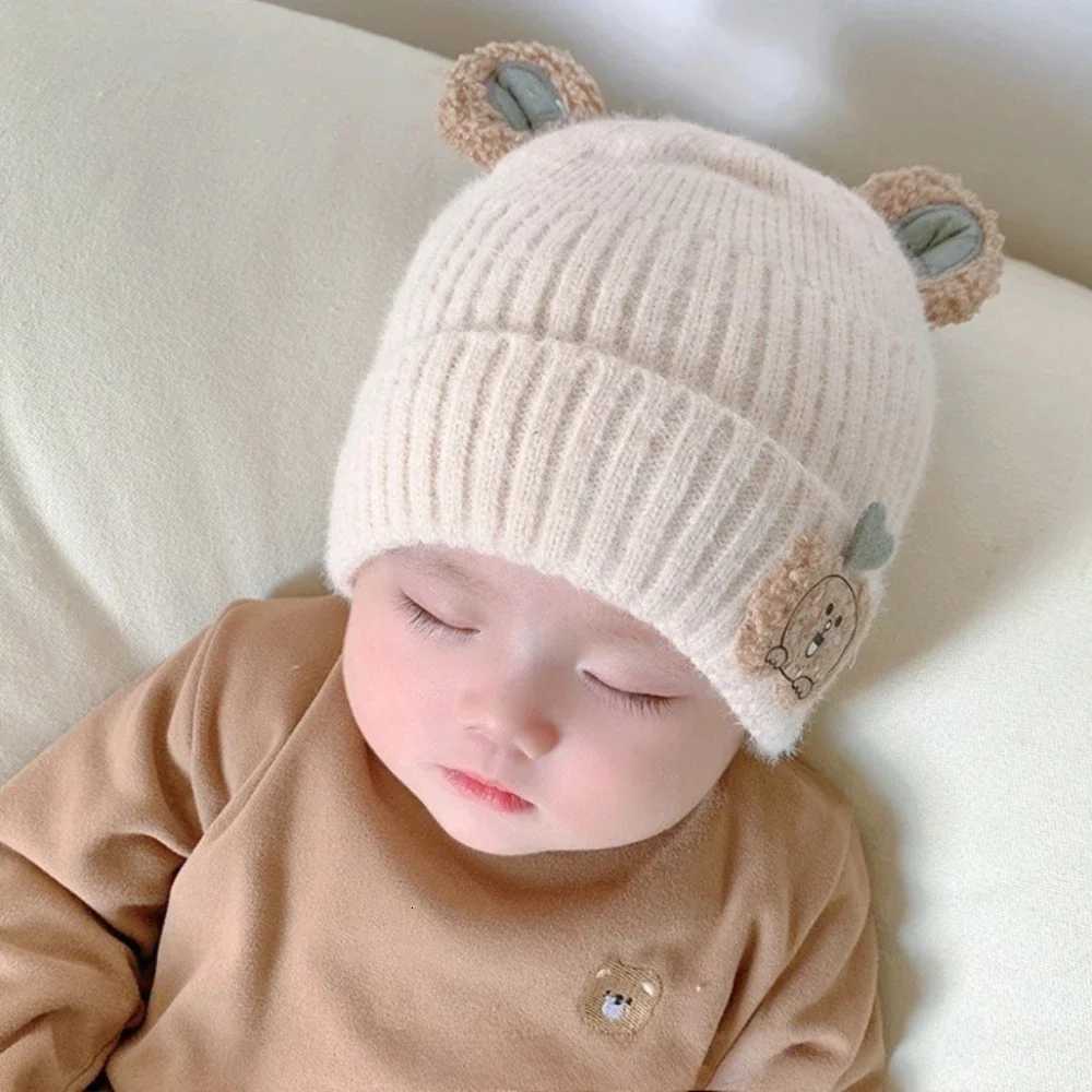 New Baby Cartoon Knitted Hat Cute Bear Earmuff Beanie Soft Thick Kids Warm Headwear Suitable for Fall Winter Kids GiftsL251024